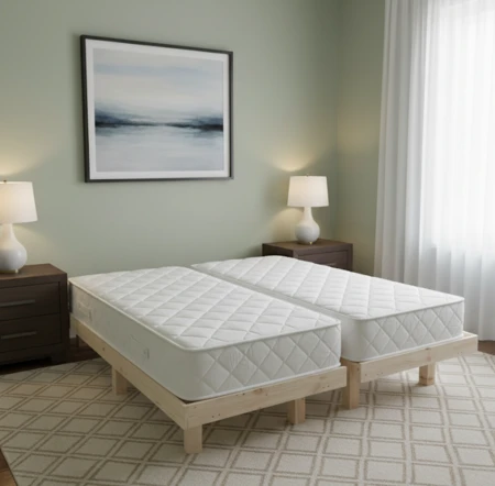 מיטה יהודית קלאסית עץ אורן מלא כולל מזרנים