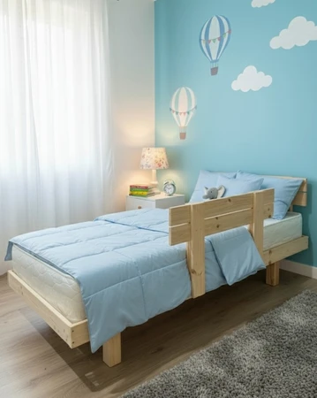 בסיס מיטה יחיד עם מעקה בטיחות עץ אורן מלא כולל מזרן 80X190