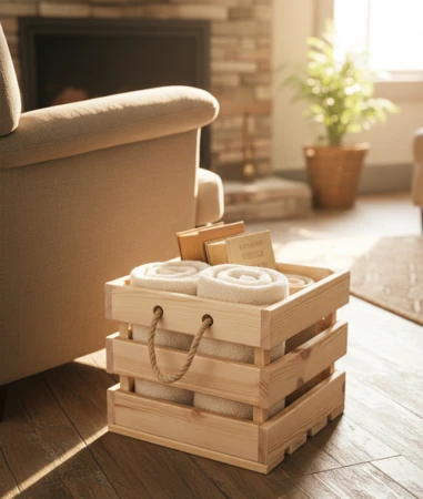 ארגז אחסון עץ אורן מלא דגם BOX