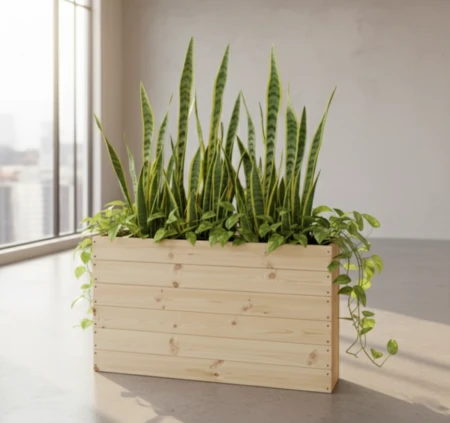 אדנית גינה עץ אורן מלא דגם wall