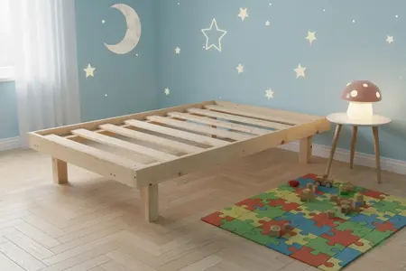 בסיס מיטה יחיד עם מסגרת היקפית + מזרן ספוג 80X190 עץ אורן מלא